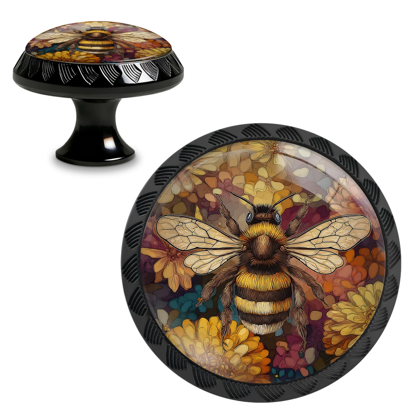 Yiruhe 4 Pack Bumblebee Floral Cabinet Knobs Pulls, Crystal Glass Round Drawer Dresser Knob for Home Dresser Kitchen Wardrobe Cupboard Door Handles