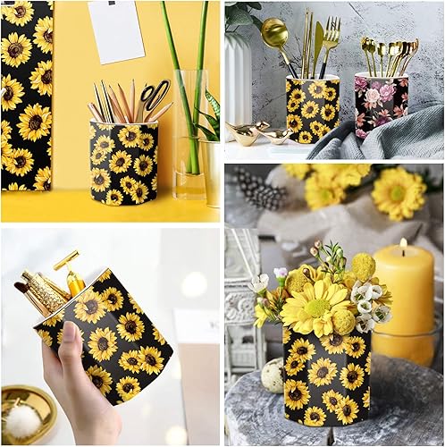 Vista 22 de WAVEYU - Portalápices bonito para escritorio, decoración de escritorio para niñas y mujeres Flor negra