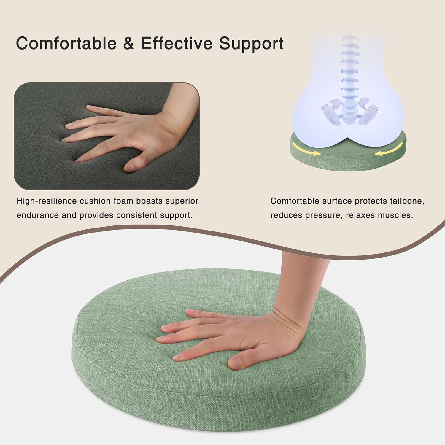 OVOV Round Chair Cushions for Dining Chairs 4 Pack Extra Thick Seat Cushion Circle Chair Pads with Removable Cover and Non Slip Bottom Sage Green (16x16 Inch)