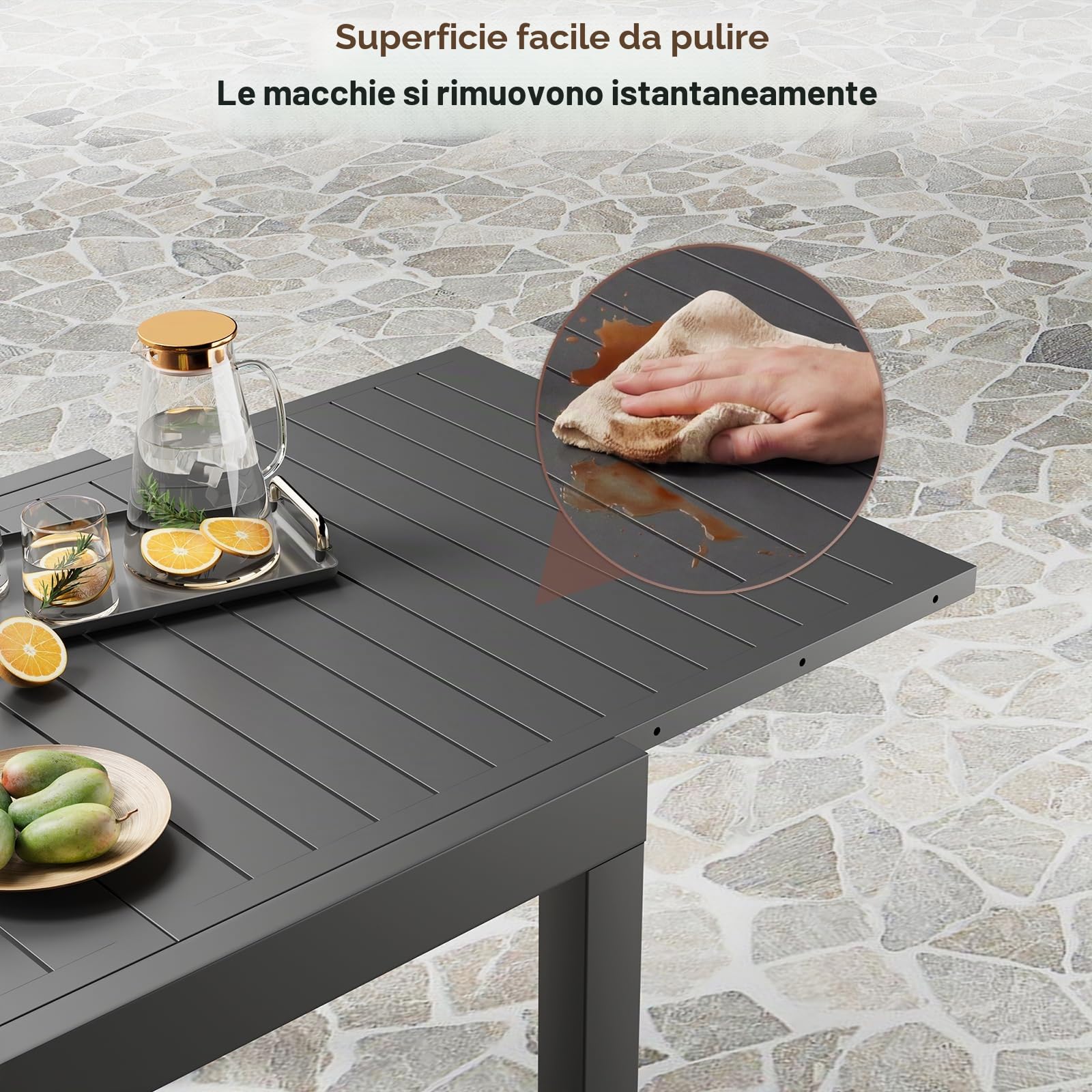 JUMMICO Tavolo da Pranzo Estendibile 80 X 80 X 75 Cm, Tavolo da Balcone Allungabile in Alluminio, Resistente alle Intemperie, Allungabile Fino a 160, Gambe Regolabili