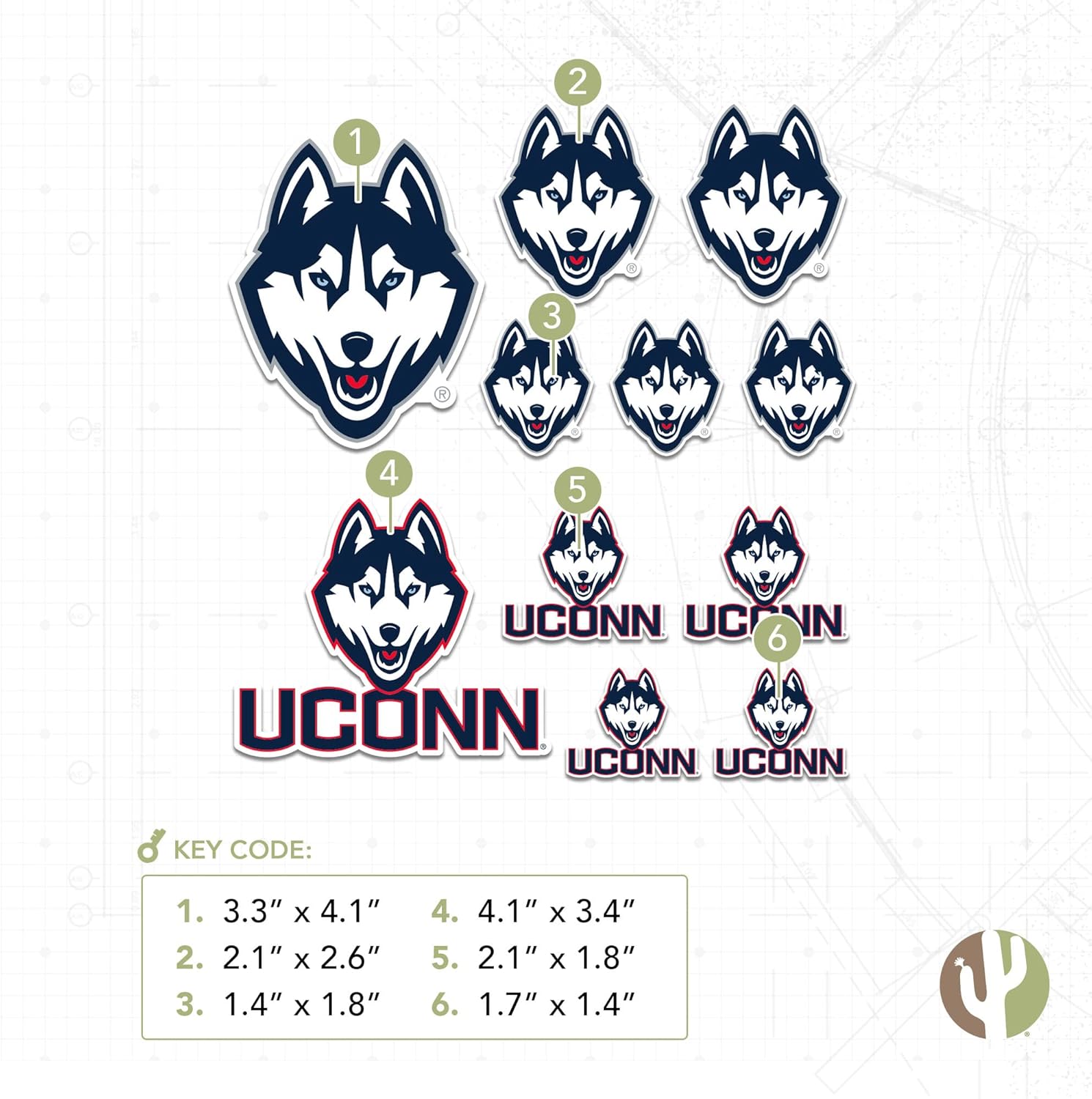Desert Cactus University of Connecticut Sticker UConn Huskies Vinyl Decal Laptop Water Bottle Car Scrapbook Sheet (Type 1-1) - Image 3