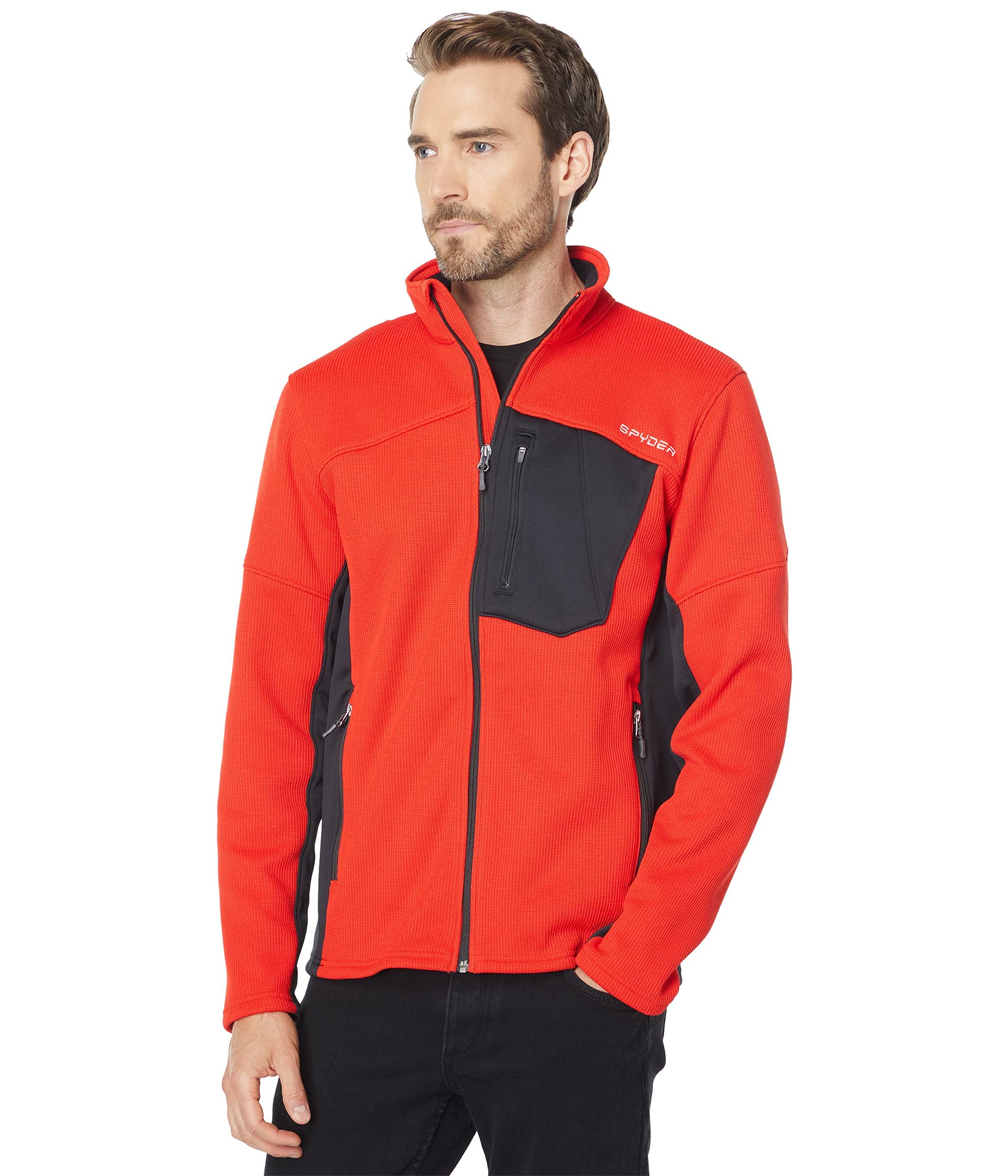Spyder Men's Bandit Full Zip Mid-Layer Jacket Fleece, Volcano Black, L