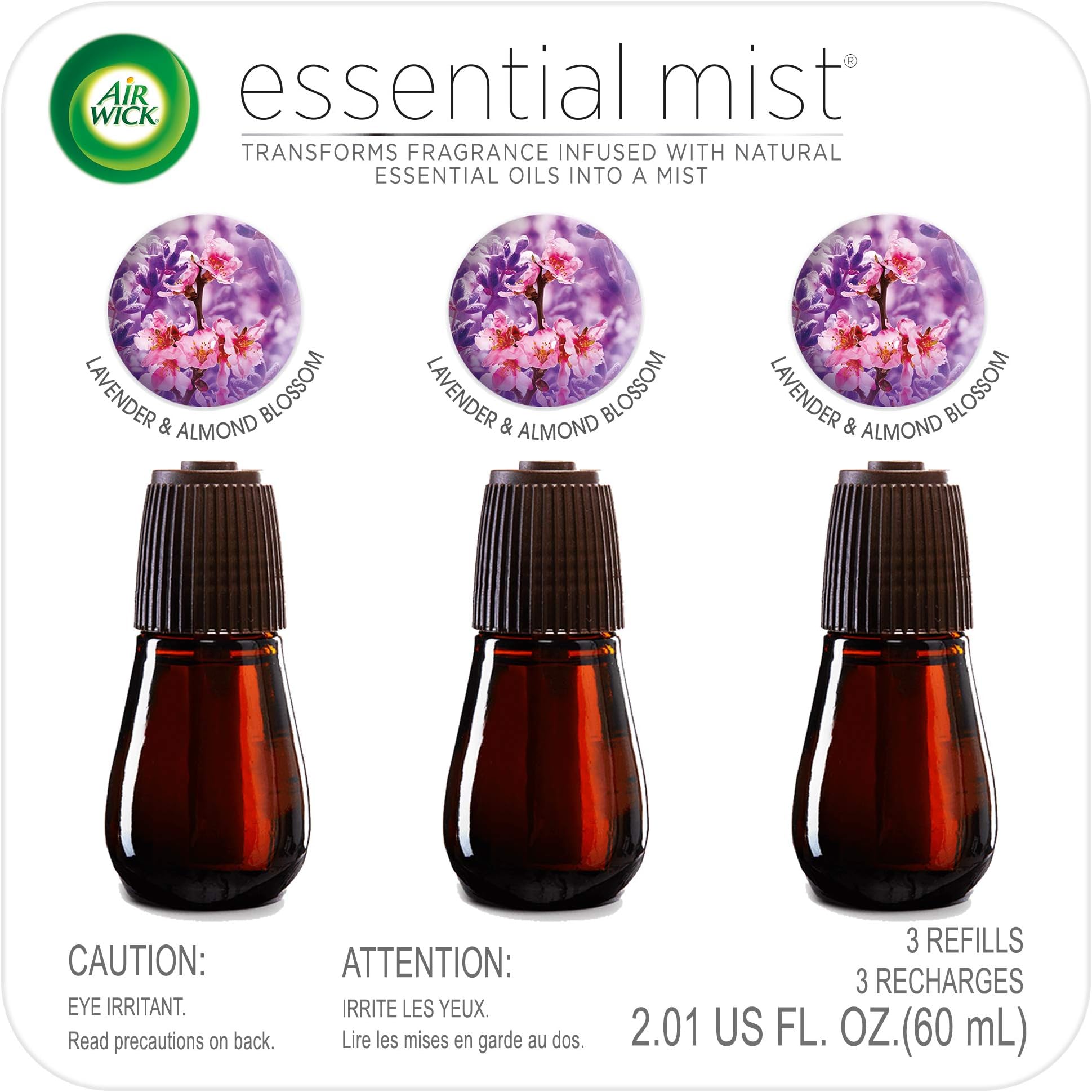 Air Wick Essential Mist, Essential Oil Diffuser Refill, Lavender & Almond Blossom, 3 Count, Air Freshener