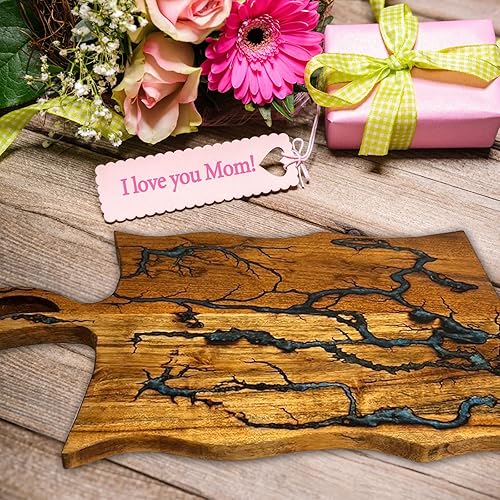 Miniatura 6 de Tabla decorativa de resina para charcutería  Queso, bandeja o plato para servir carne  Tabla de cortar de madera  Gran día de la madre, aniversario,