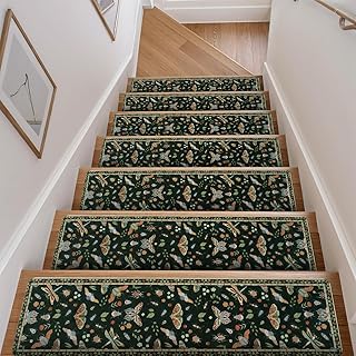 OJIA Insect Print Stair Treads Non Slip Stair Runners for Wooden Steps Indoor, 15PCS 8"x30" Rubber Backing Carpet Treads for Wood Stairs Staircase Step Treads for Kids & Dogs, Stair Covers, Black