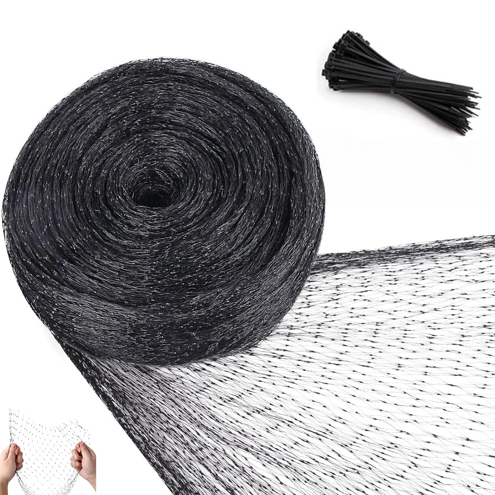 Garden Netting 4M*6M with Cable Ties, Pond Netting, Heavy Duty Black Bird Mesh, for Fish, Vegetable Patch & Fruit Protection, for Yard Garden and Ponds