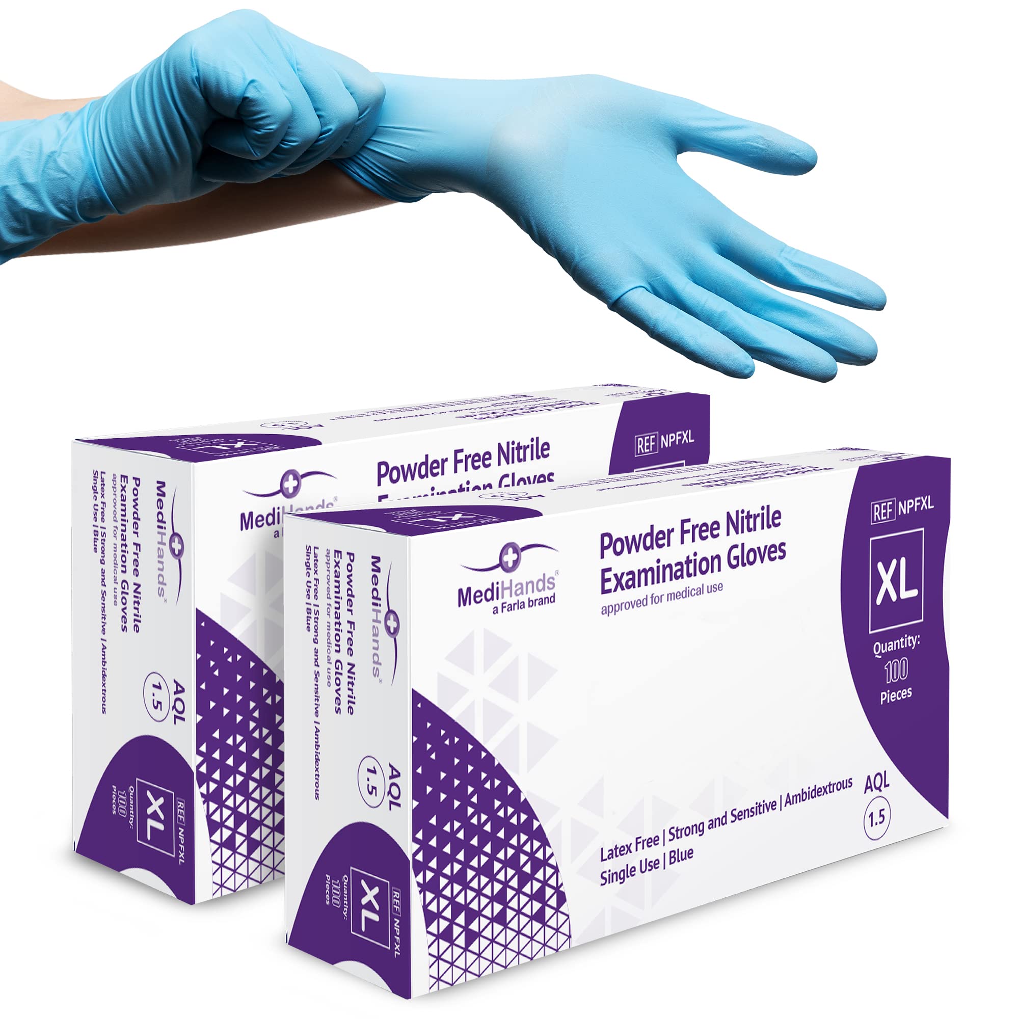 MediHands Nitrile Gloves Large, Blue Heavy Duty Disposable Gloves, Powder Free, Latex Free, and Protein Free, Medical, Food, Multi Use, Pack of 200