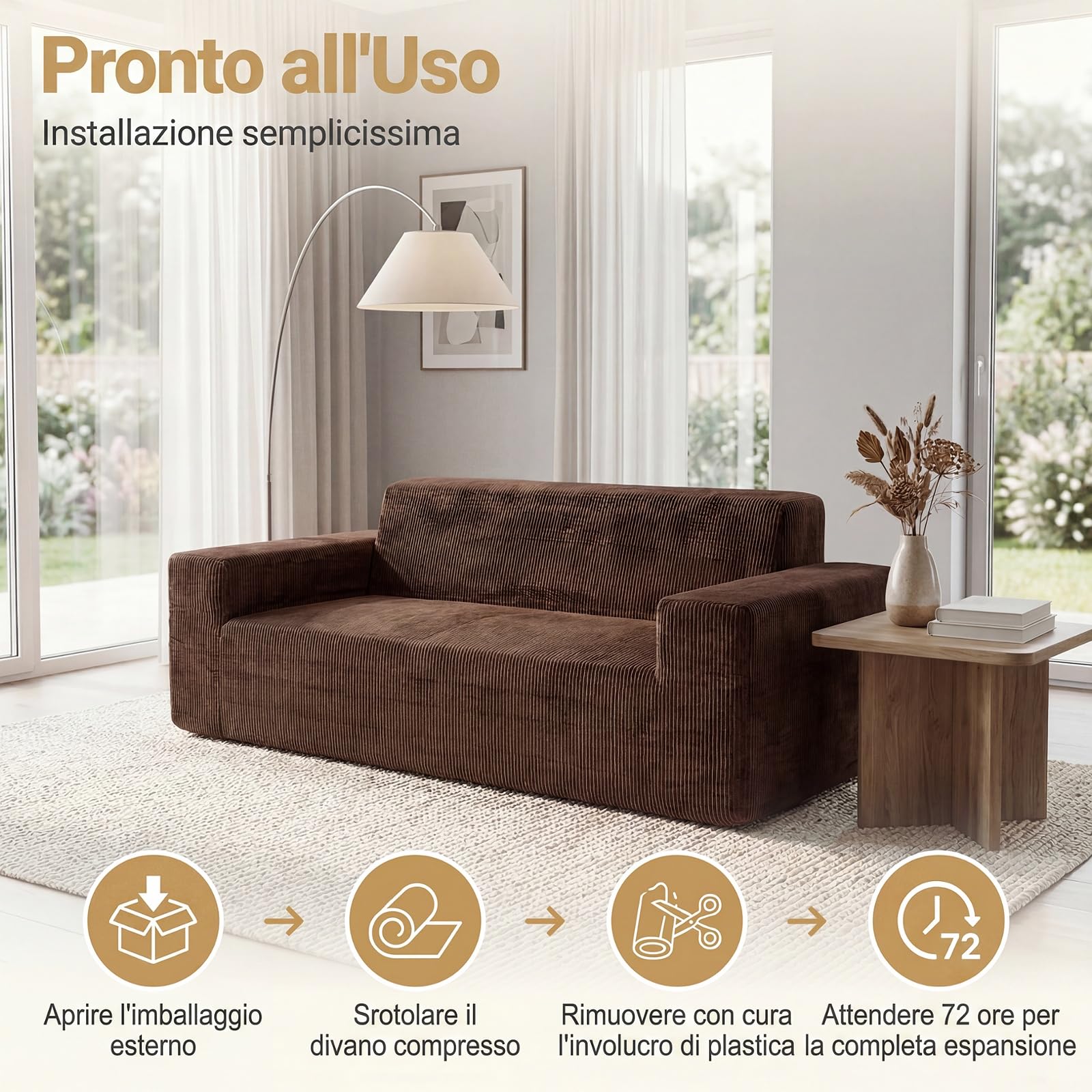 SOARS Divano Letto 3 Posti, Divano in Tessuto di Velluto Morbido con Comodi Braccioli, Rivestimento Sfoderabile e Lavabile, Base Antiscivolo, per Soggiorno, Camera da Letto, senza Installazione