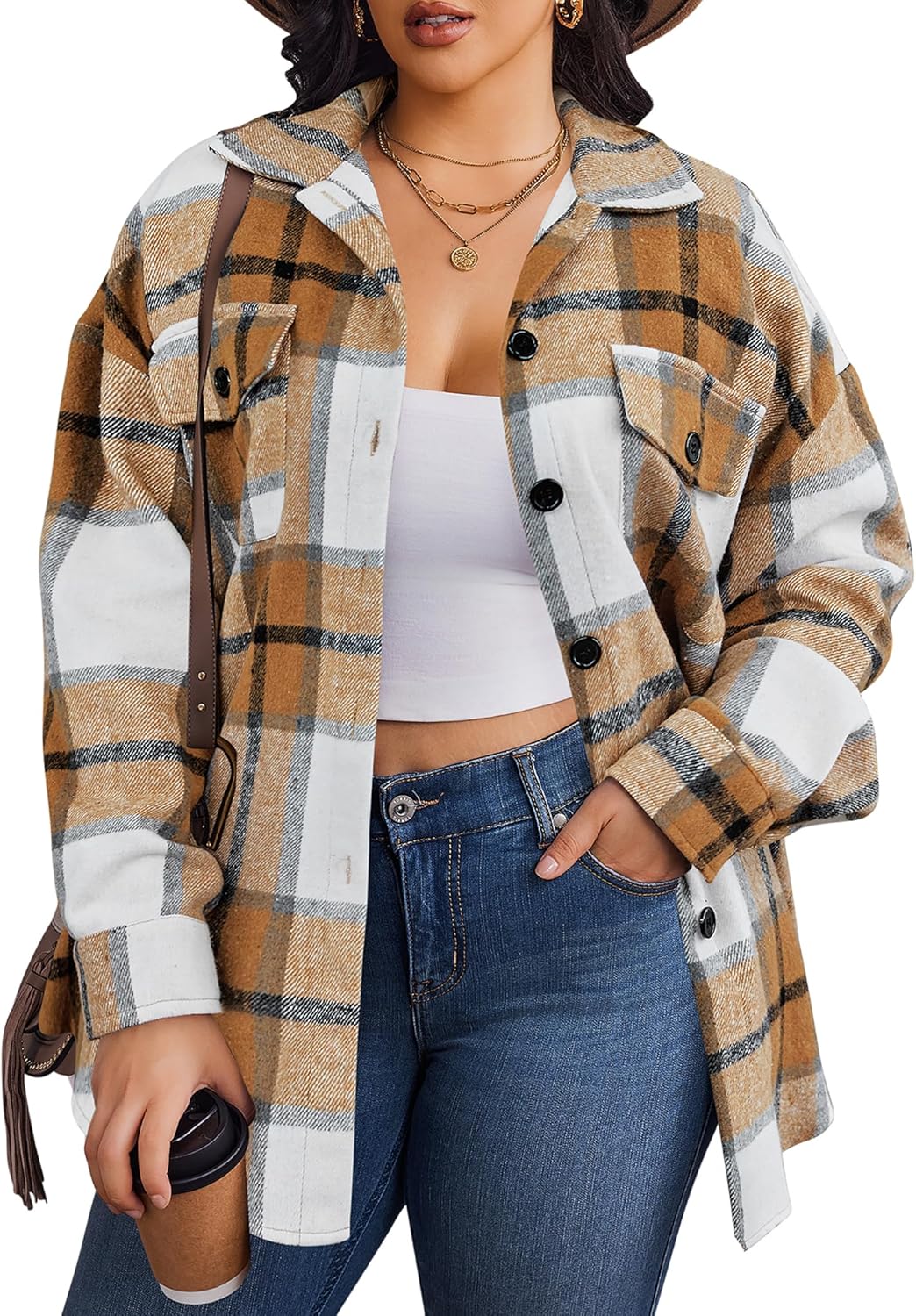 Zeagoo Women's Plus Size Flannel Plaid Shacket Button Down Flannel Shirts Long Sleeve Casual Fall Jacket 2024