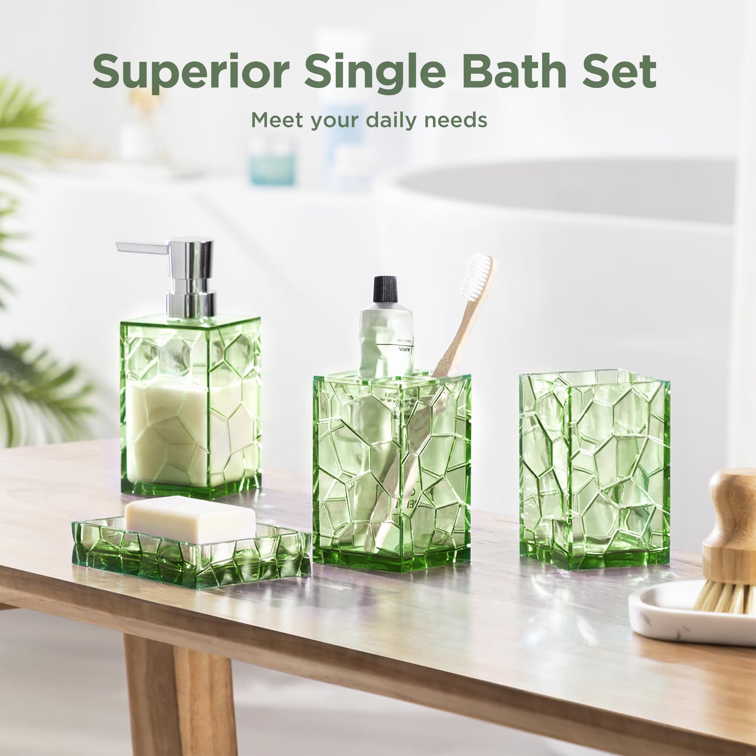 HBlife Juego de Accesorios de baño Modernos de acrílico Verde Salvia con Soporte para Cepillo de Dientes, dispensador de jabón, Vaso, jabonera