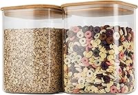 Vista 18 de Juego de 4 recipientes de almacenamiento cuadrados de vidrio hermético de 37 onzas con tapa de bambú, tarro apilable (37.2 fl oz), recipiente