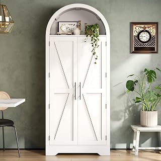 Gewölbter Schrank, 35T x 70B x 170H cm, Multifunktions-Kleiderschrank mit Ablage über der Tür und offenem Oberteil, Kleidung Schrank, für Küche, Schlafzimmer, Wohnzimmer, Schlafzimmer, Weiß