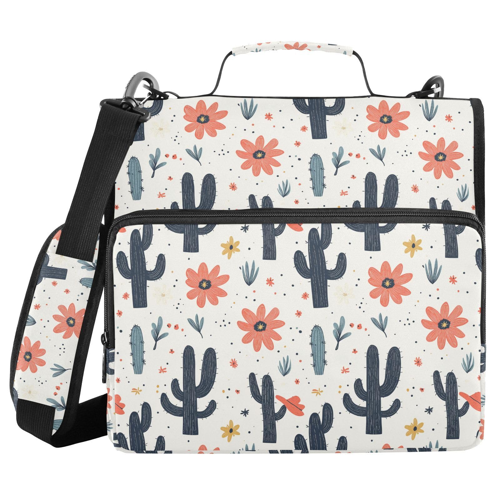 CWUPZAY Western Flower Zipper Binder 3 Ring 1.5 Inch Binder Organizer Bag 500 Sheets Capacity Multi-Pocket with Shoulder Strap for School Office