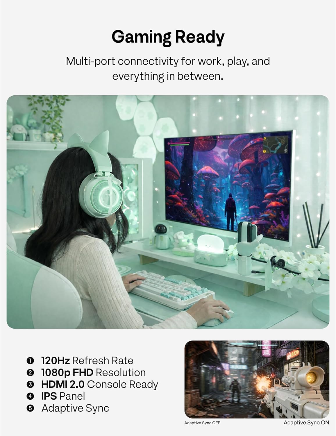 Pixio PX246 Wave Mint Green 24 inch 120Hz Refresh Rate FHD 1080p Resolution IPS Panel 4ms GTG Response Time Gaming Monitor with Adaptive Sync