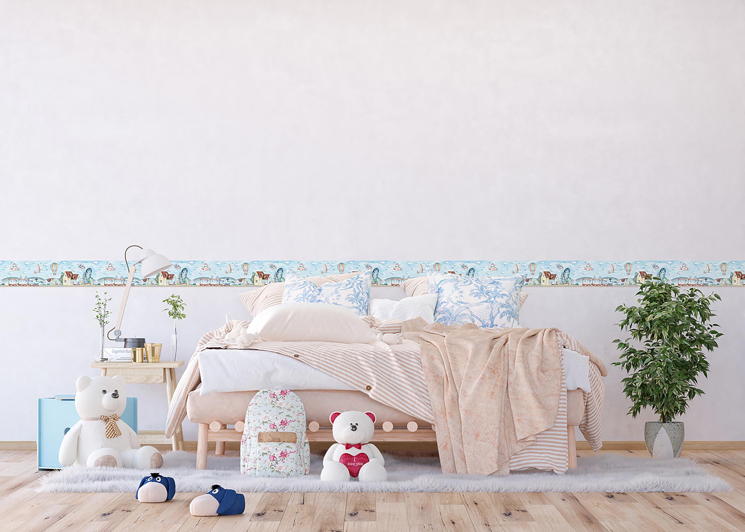 Selbstklebende Bordüre Zug AG Design, AWBD 8028 | Wasserfest Kinderzimmer Wand Aufkleber Dekoration | Wandbordüre für Mädchen und Junge | Folie, Mehrfarbig | Breite 500 cm x Höhe 13.8 cm