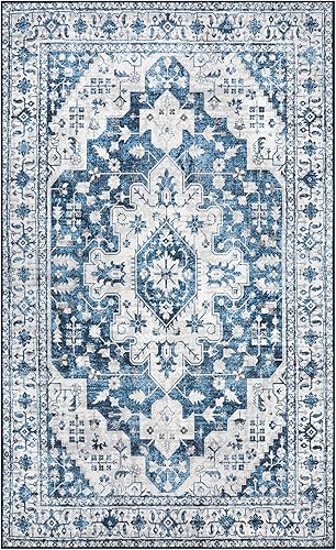 Moynesa Alfombra ultrafina lavable Alfombra de cocina azul de 3 x 5 pies, alfombras lavables para entrada, tapete antideslizante para puerta