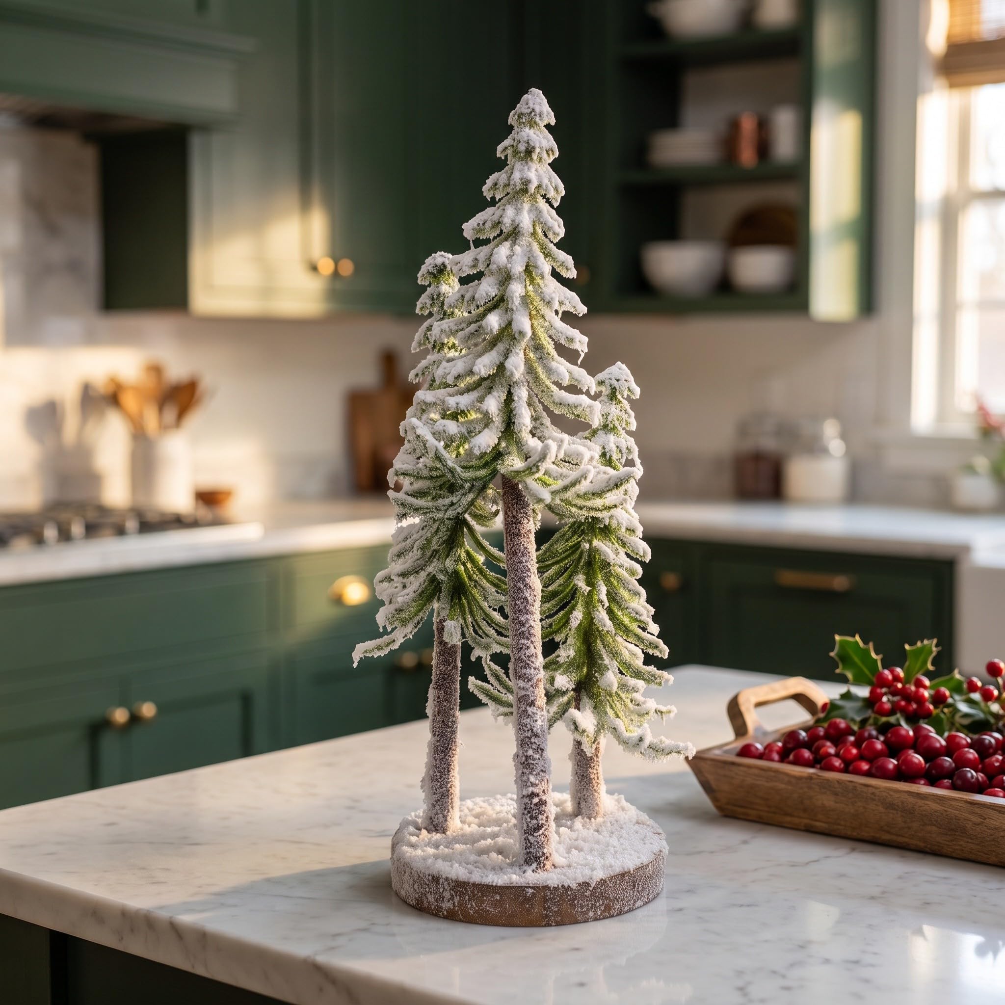 Zerodeko Albero di Natale artificiale innevato con base in legno, albero in