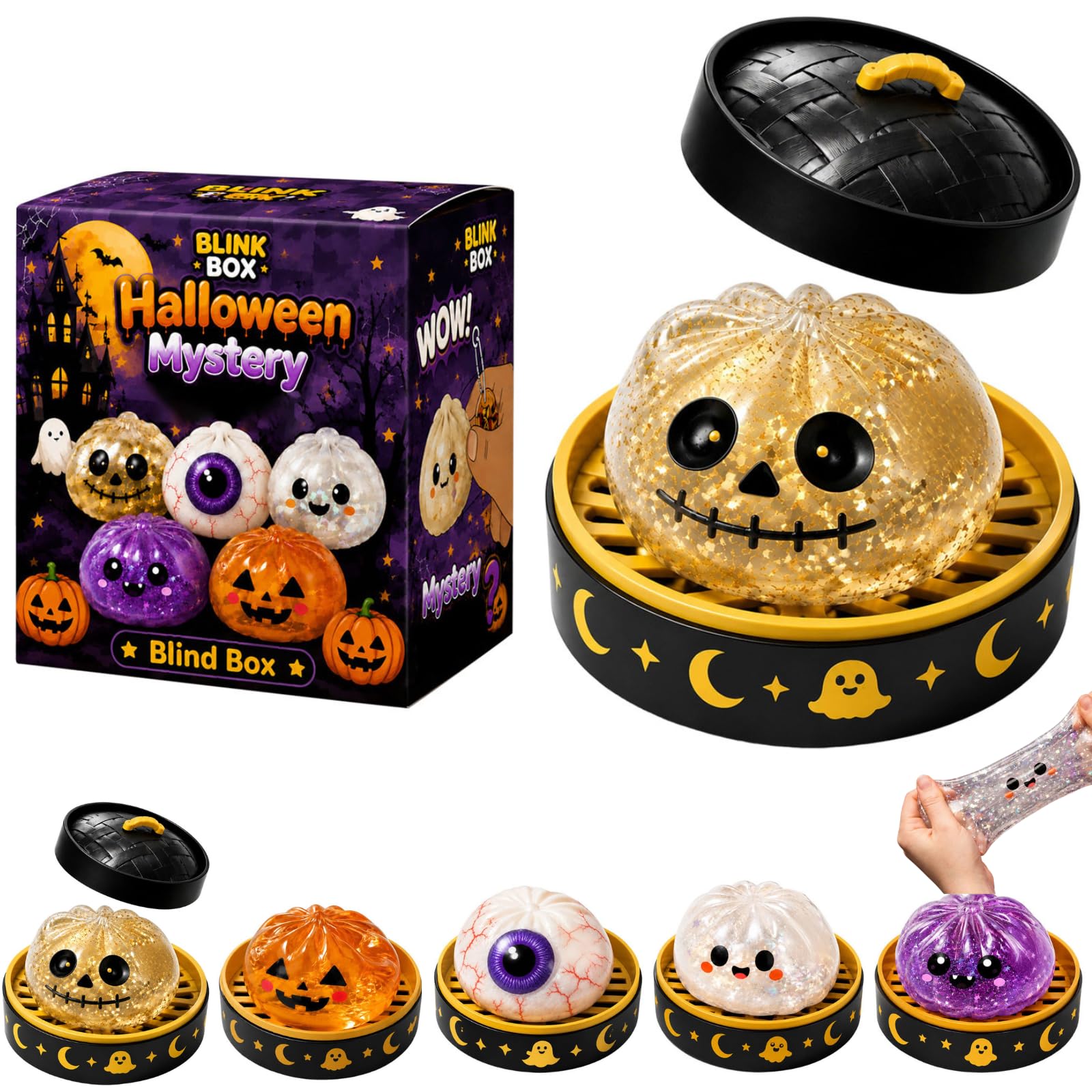 Halloween Squishy Mystery Box Set, Cute Glitter Squishies Stress Balls (A1)