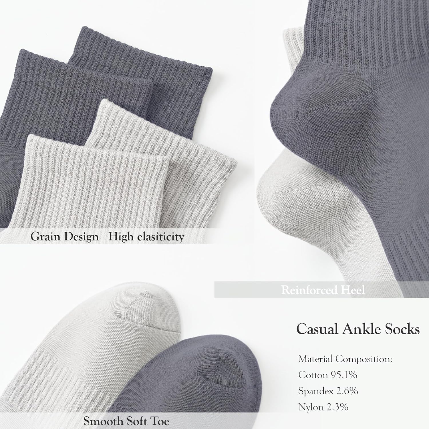 Men's Flat Knit Ankle Thin Socks (5-Pairs) - 95% Cotton Comfort Non-Binding Fit Everyday - Size Fit 6-12 - Image 4