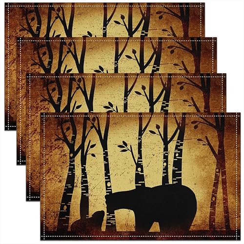 Miniatura 1 de jejeloiu Juego de 4 manteles individuales con diseño de oso de 12 x 18 pulgadas, estilo retro, rústico, selva occidental, vida silvestre, estilo