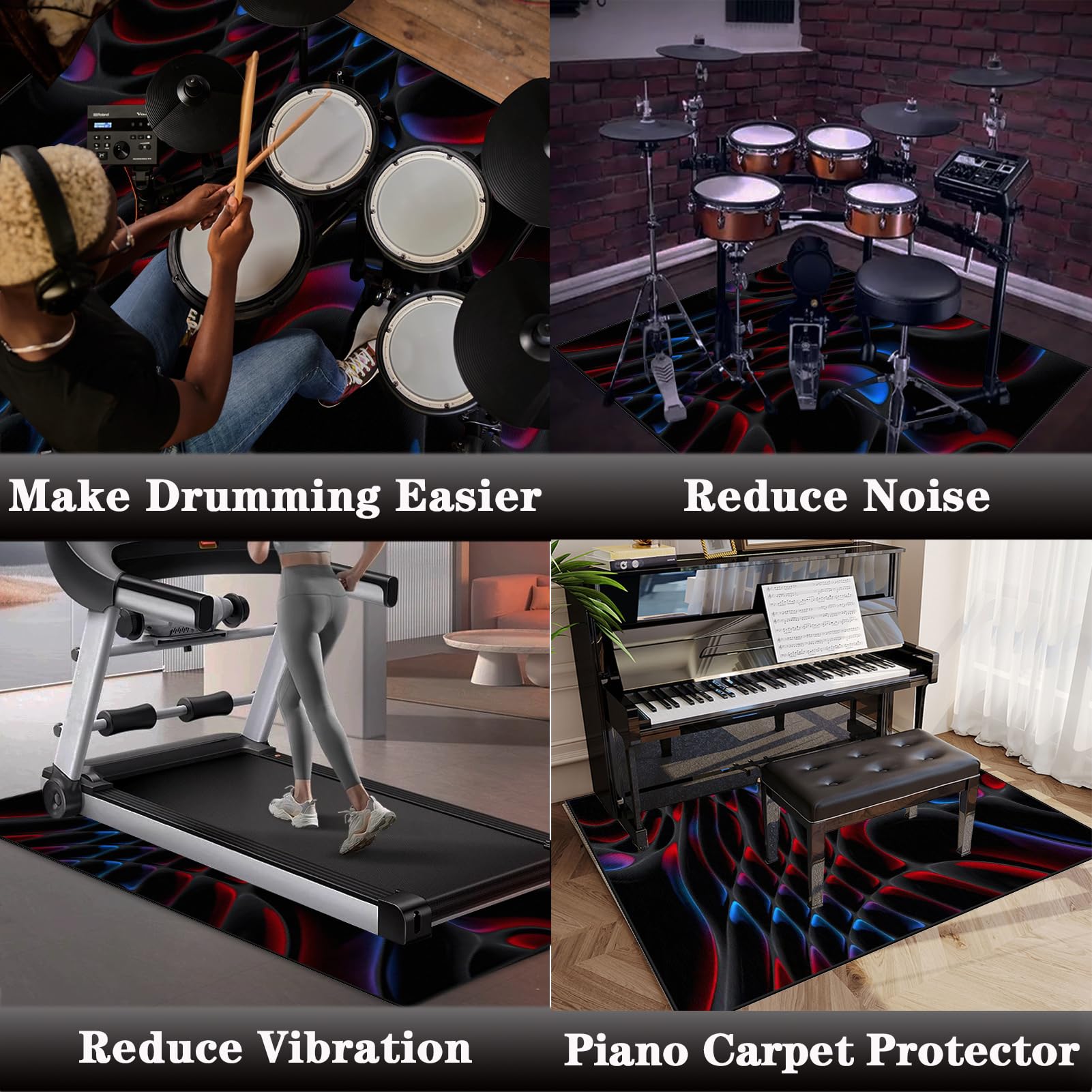 Tapis Insonorisé Batterie, Tapis de Tambour antidérapant, 110 x 80 cm Tapis de Sol Drum Mats, Tapis de Batterie électronique, Couverture de Tambour Tapis Batterie Acoustique Insonorisant