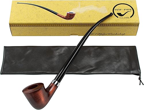Pipa de tabaco modelo KAF218 Churchwarden Style madera hecha a mano con forma de Dublín de madera de pera con tallo acrílico, caja de regalo con