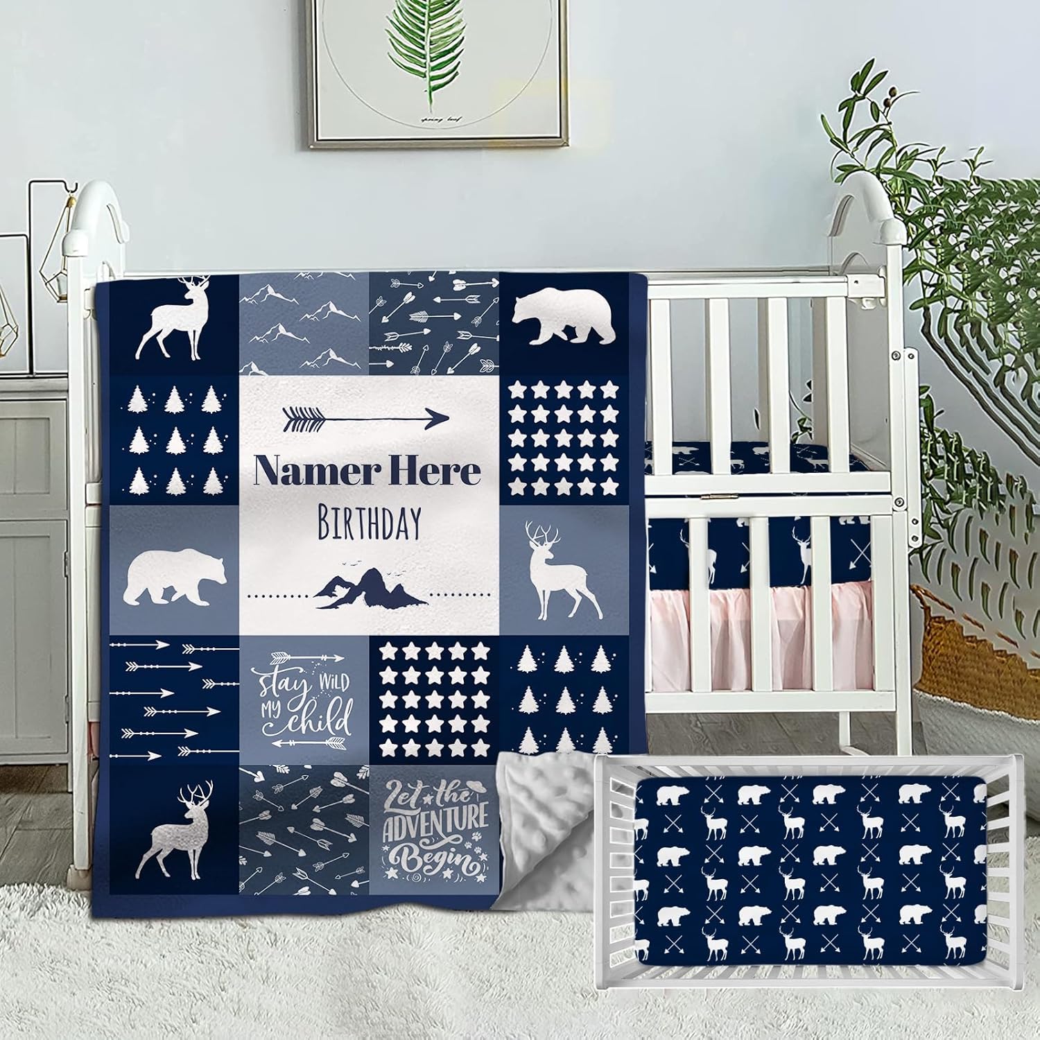 Personalized Crib Bedding Set for Baby Girls, Custom Baby Girl Crib Bedding Set with Name, 2 Piece Horse Pink Baby Nursery Bedding, Name Crib Comforter Crib Fitted Sheet for Babies