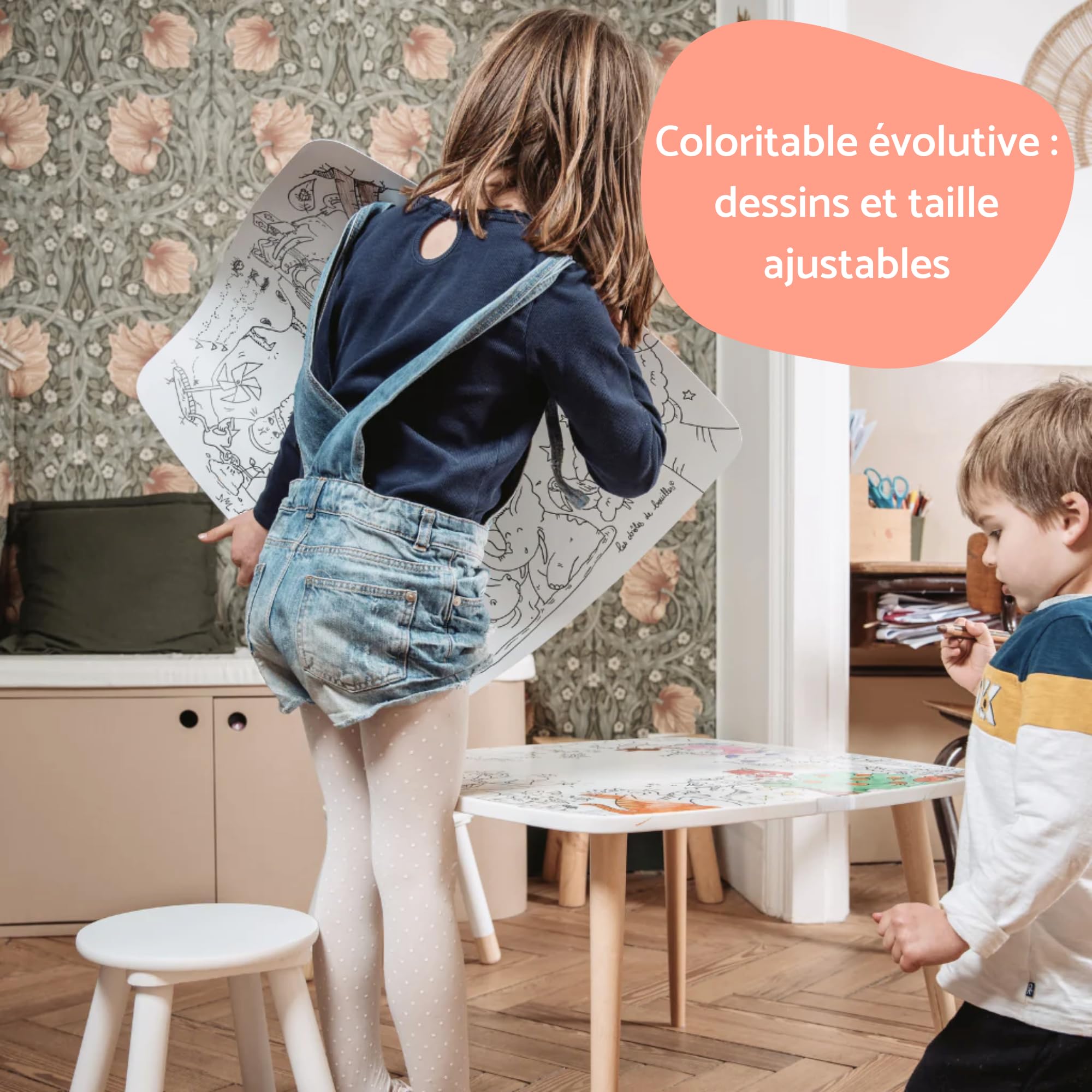 La Savana Tavolo Da Colorare Per Bambini Con 2 Sedie – 60x60 Cm, Gioco Dell'Oca, Tris E 7 Errori Inclusi, Pennarelli Cancellabili - 3