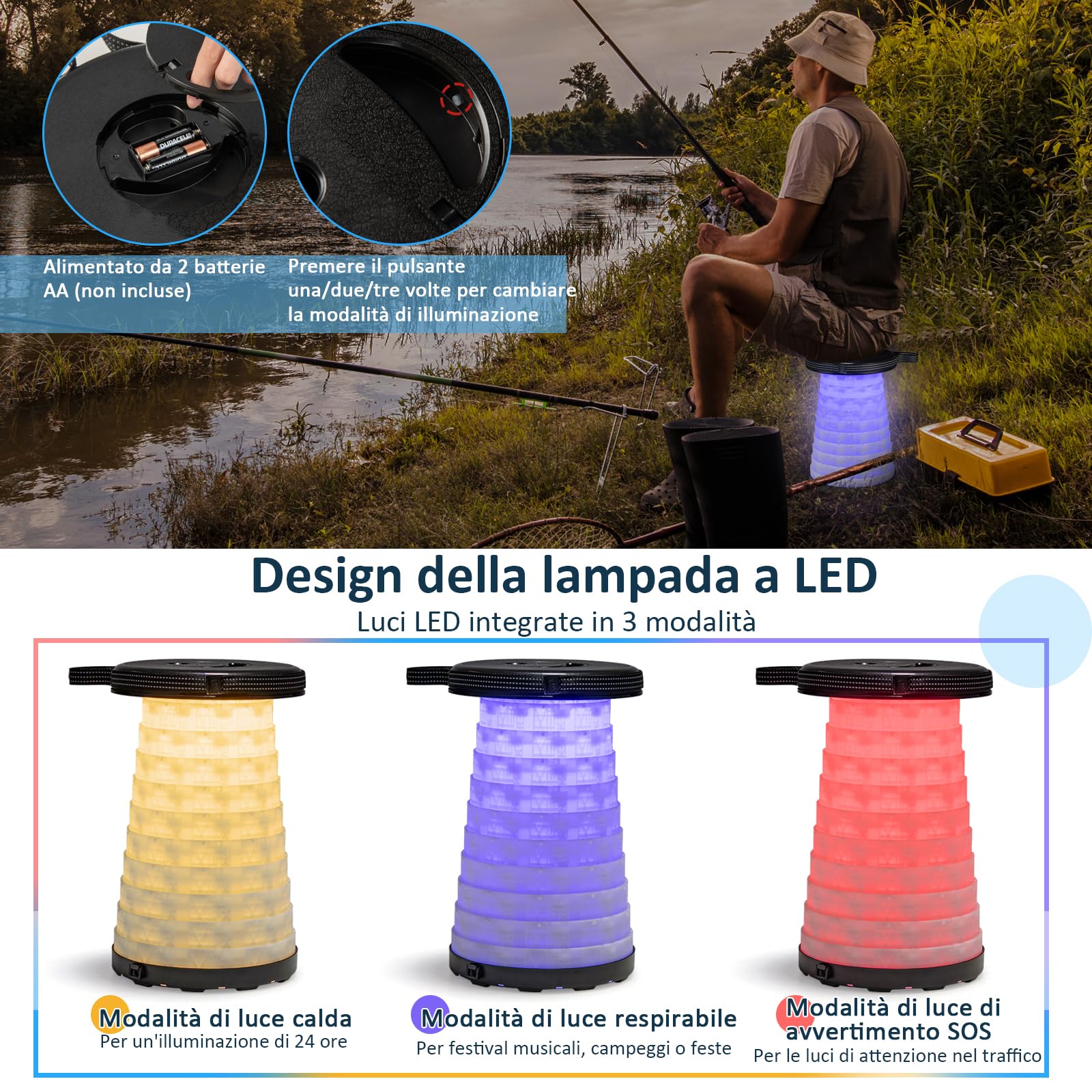 COSTWAY Set Tavolo da Campeggio con 2 Sgabelli LED Pieghevole, Set Tavolino Richiudibile in Valigetta Portatili, con Maniglia, Leggero, per Giardino Picnic BBQ