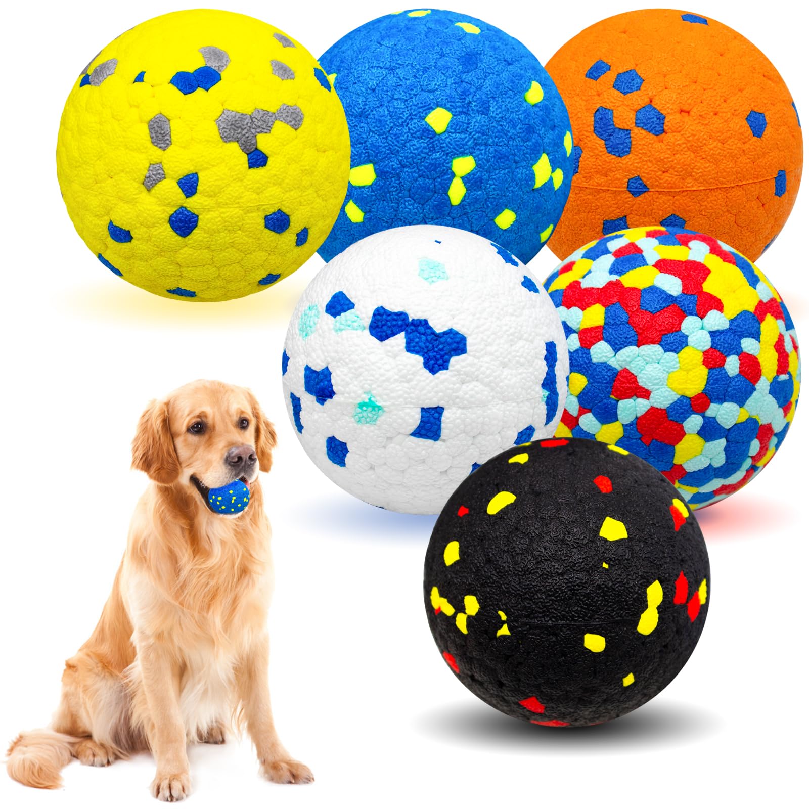 CHEODIN 6 Pcs Dog Balls Tennis Ball for Aggressive Chewers Indestructible Dog Teething Chew Toys for Large Medium Small and Puppies, More Biting-Proof Atom.