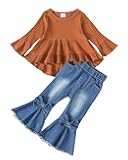 Kucnuzki Toddler Baby Girls Clothes Long Sleeve Shirt Top Flare Denim Jeans Cute Outfit Baby Girl Fall Winter Clothes