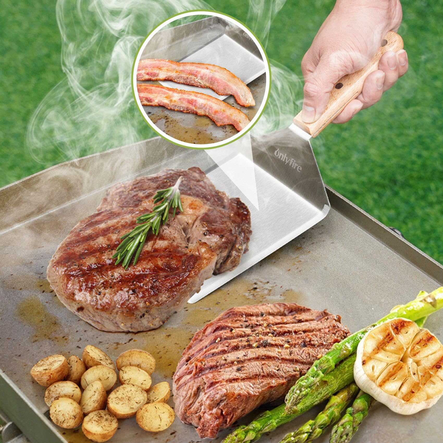 Kit de accesorios para plancha, 4 piezas, cúpula de fusión de quesos y kit de prensa de hamburguesas, cubierta de hilvanado de 6 pulgadas con triturador de hamburguesas y espátula para 4