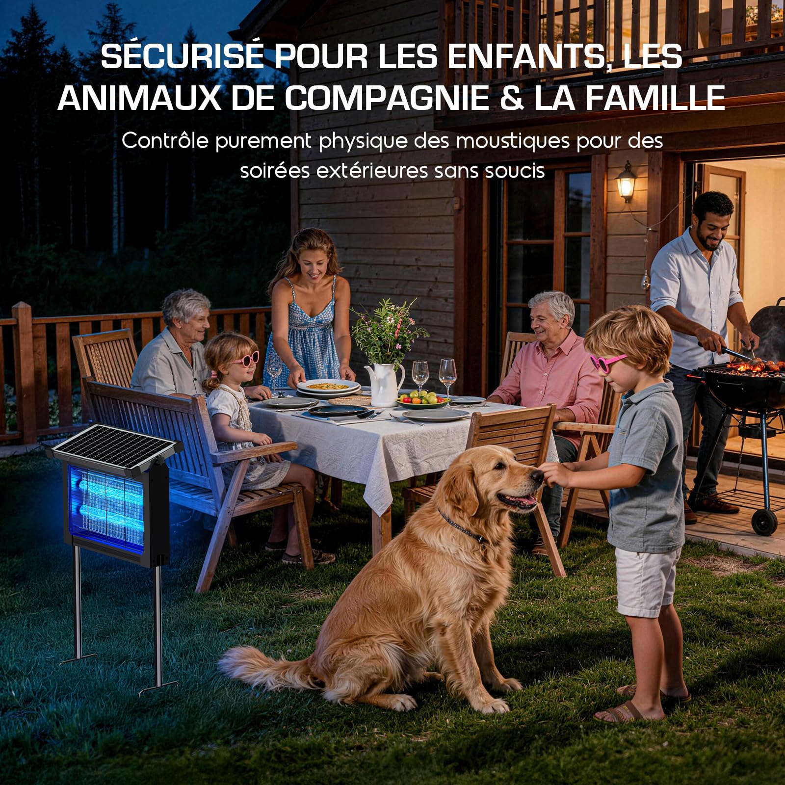 Lámpara Antimosquitos Solar 4500V, Mata Moscas Eléctrico Exterior con Sensor en el Panel, Anti Mosquitos Impermeable, Ideal para Patio, Jardín y Camping (Negro)