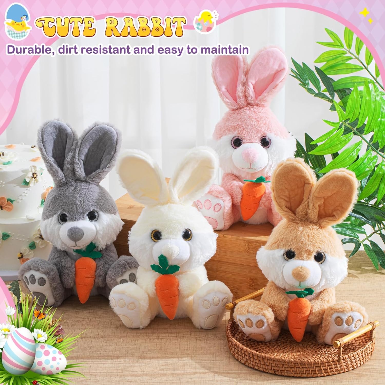 4 Pack 12 Inch Easter Bunny Stuffed Animal Cute Bunny Plush with Carrot Easter Rabbit Stuffed Plush Toys Easter Basket Stuffers Gifts for Girls Boys Kids Easter - Image 4