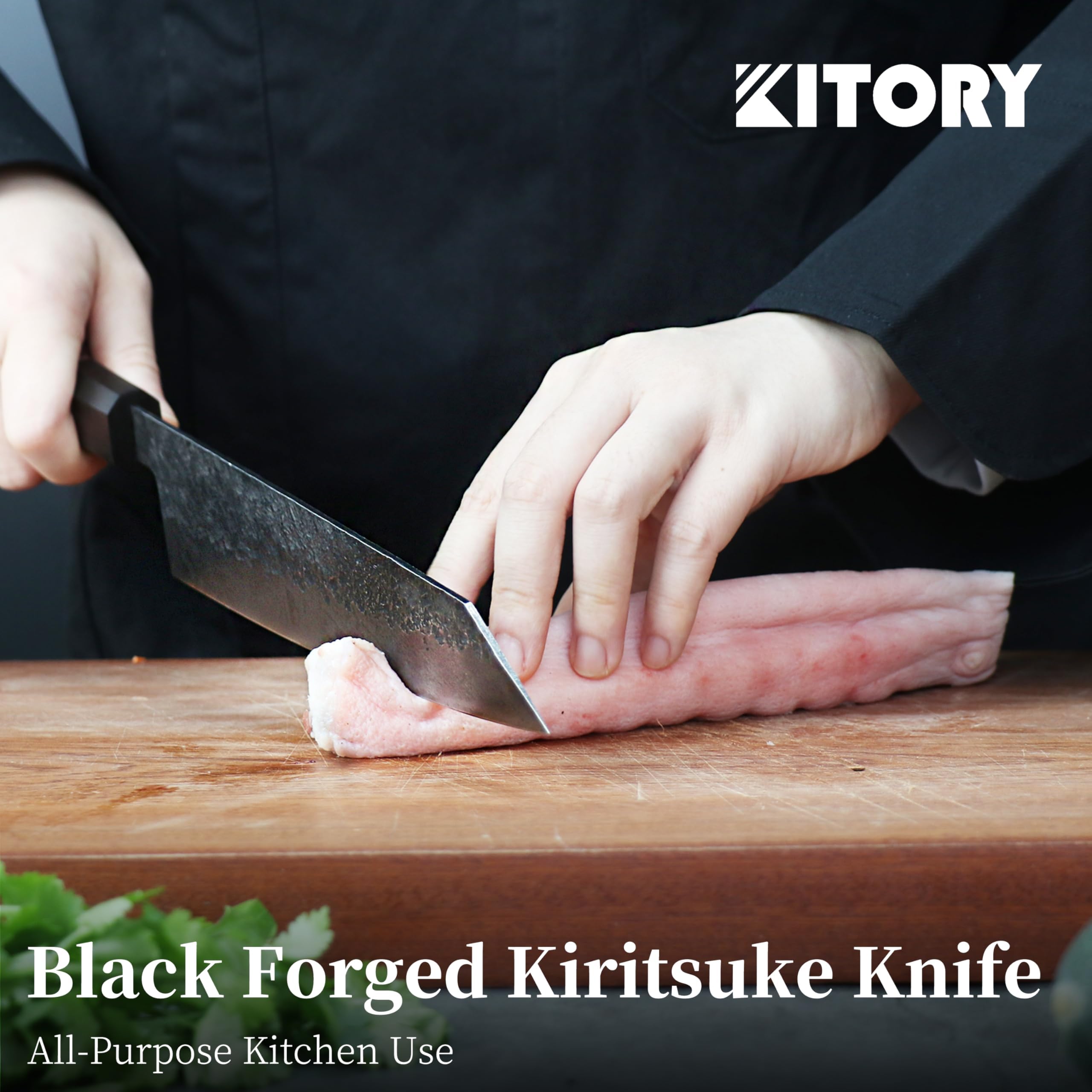 KITORY Japoński Nóż Kiritsuke 20 cm | Profesjonalny nóż kuchenny, Superostrzeostrze, Elegancka rączka z czarnego drewna, Czerwony gumowy kwadrat