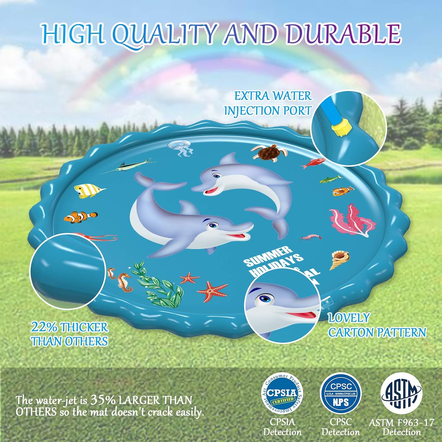 Abida Splash Pad, 82" Outside Sprinkler Play Mat for Kids, Extra Large Party Infant Wading Pool Fun Summer Outdoor Water Toys for 3-12 Years Old Baby and Toddler Girls and Boys