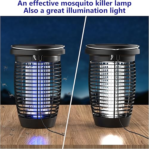 Miniatura 3 de PALONE Solar Bug Zapper 2 en 1 Lámpara matamosquitos para interiores 4500 V matamoscas al aire libre alimentado por energía solar con poste de