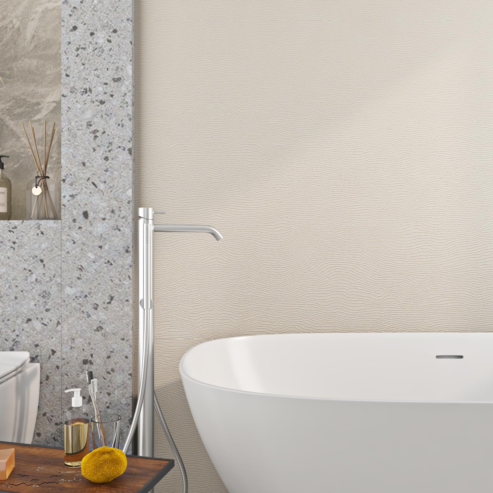 Livelynine Tapete Beige Muster Selbstklebende Tapete Schlafzimmer Modern 40CMx10M Klebefolie Möbel Beige Struktur Möbelfolie Küche Schrank Komode Selbstklebende Folie Wand Wohnzimmer Bad