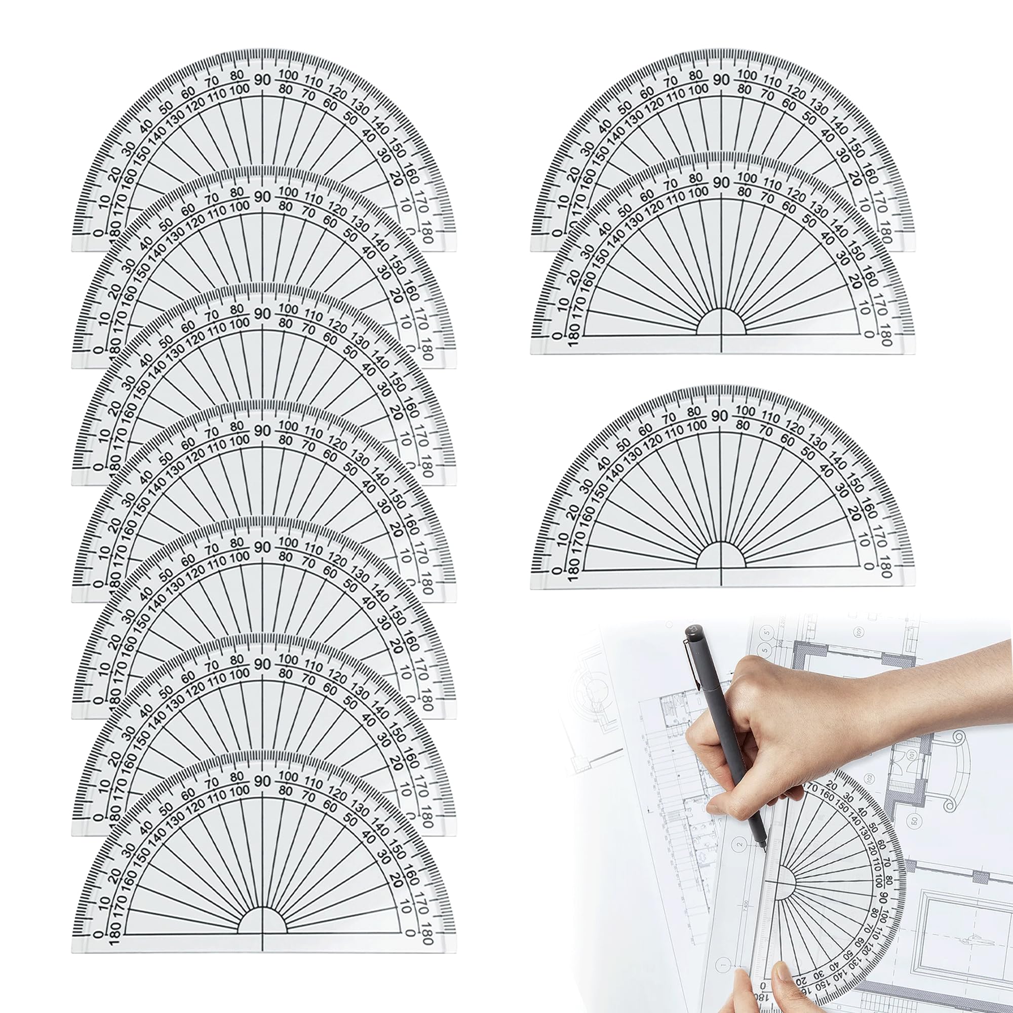 10PCS Helix Protractor 180 Degrees Protractor Set 4 Inches Protractor Set Clear Maths Protractor Pack for Math Protractor Rulers Sets Large Protractor for Painting and Measuring Homework
