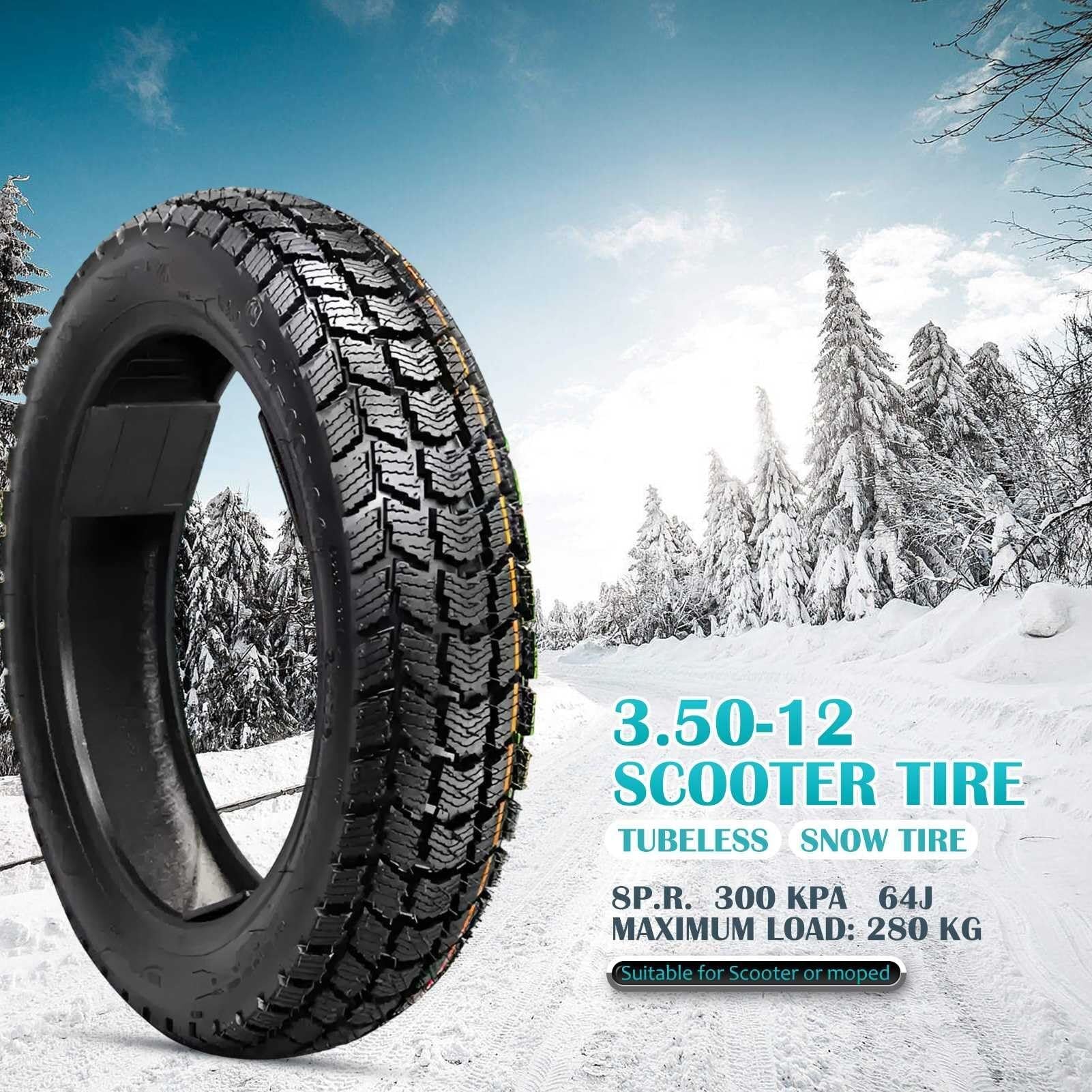 3.50x12 Opona Motocyklowa Zimowa Tubeless 8PR, 3.50-12 Opona Śniegowa Antypoślizgowa, 3.50 12 Trwała Opona TL 12 Cali do Skutera Przednie Tylne Koło 64J(1pc)