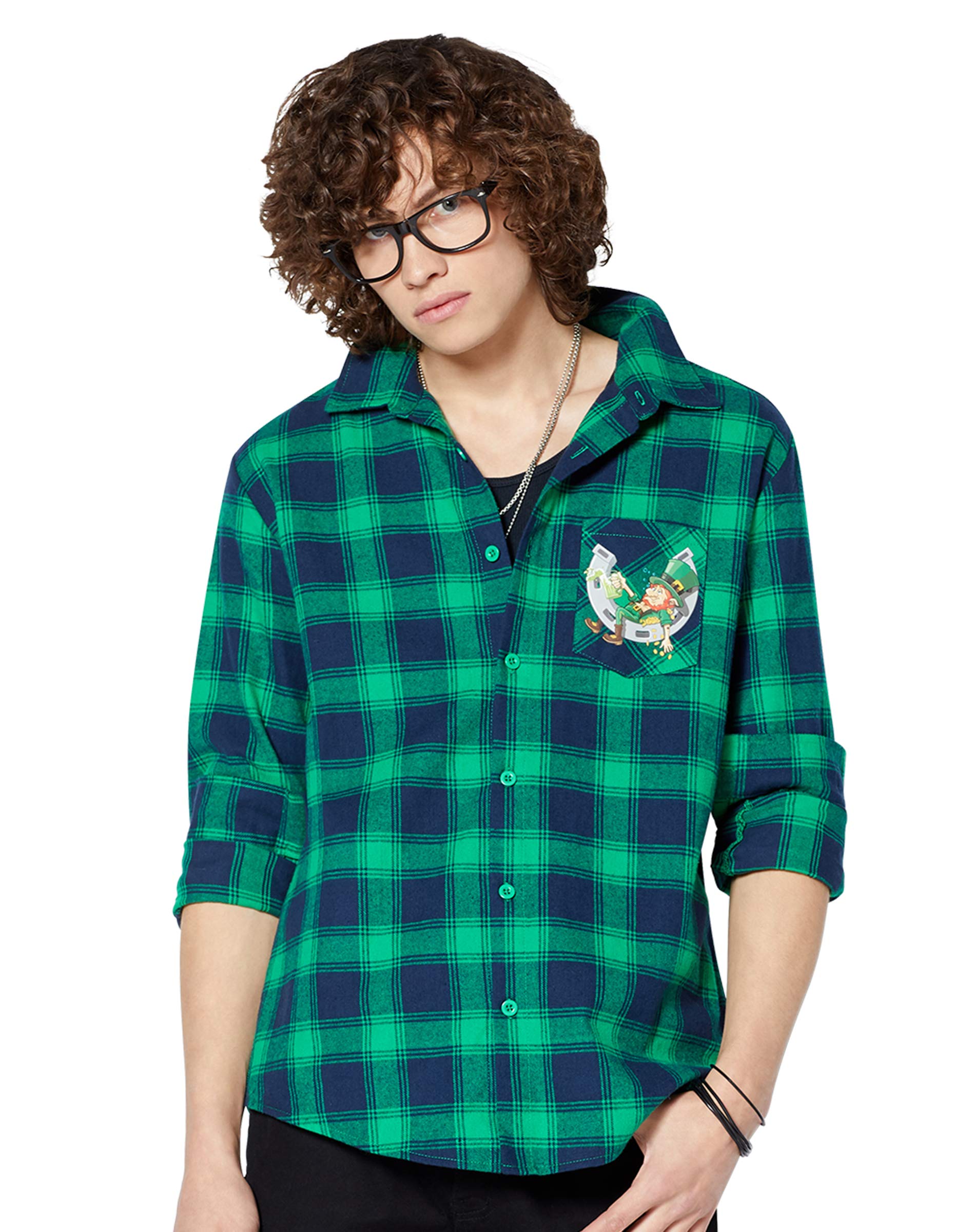 Spencer Gifts St. Patrick's Day Funny Drink Up Flannel Shirt, Multicoloured, L
