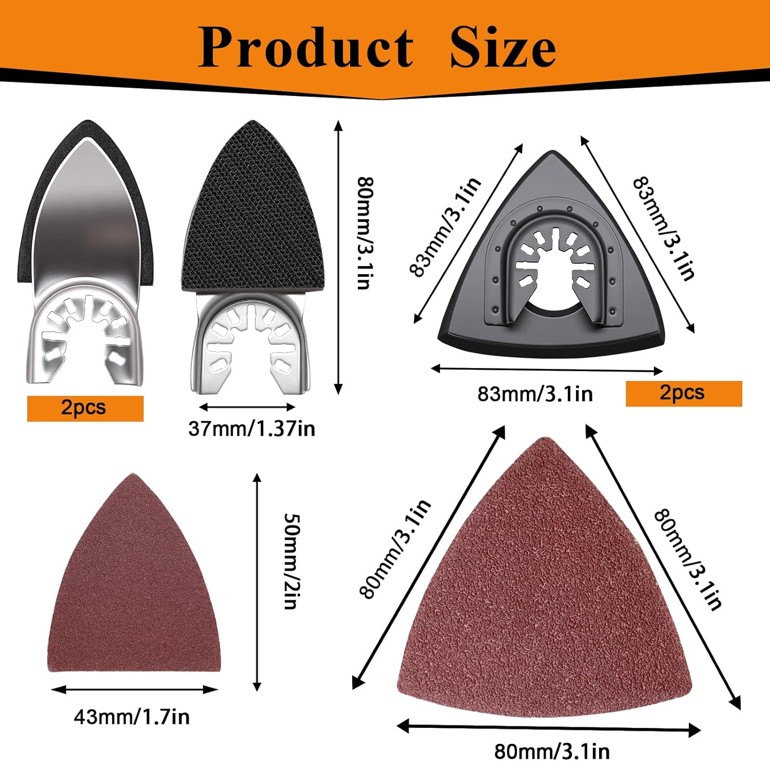 114Pcs Oscillating Tool Sanding Pads Kit 2Pcs Triangle Sanding Pads and 2Pcs Finger Sanding Pad 110Pcs Sandpaper Grit(60-240)Fit for Finishing Wood Plaster Metal Leather Compatible with Multiple Tools