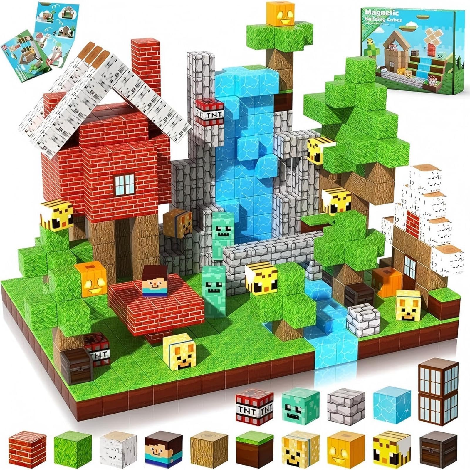 JBD 100 PCS Magnetic Building Blocks (0.8" Mini Size) - Magnetic Cubes Construction Toys, Green Forest Expansion Pack, Compatible Magnet World STEM Sensory Gift