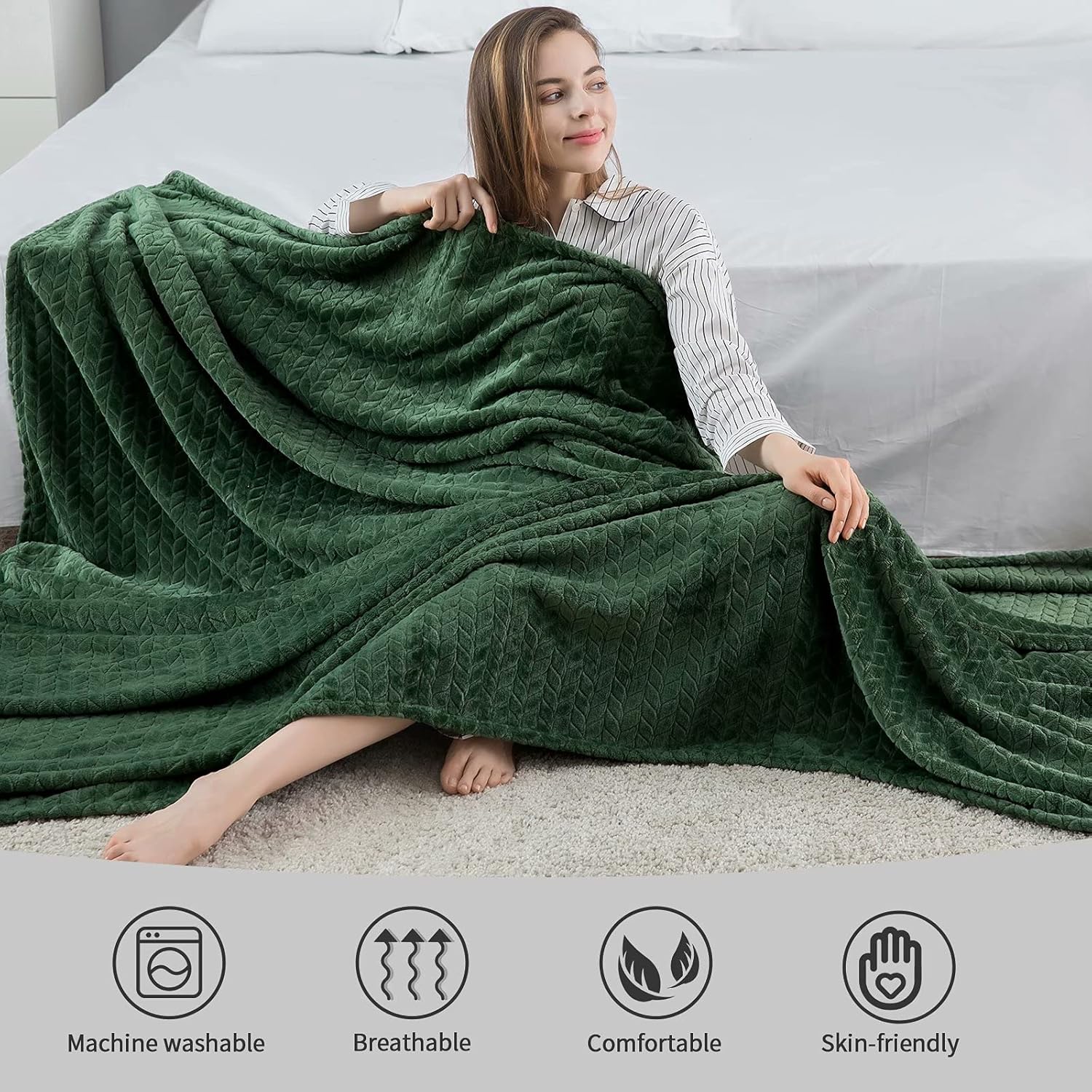 inhand Fleece Queen Blanket for Bed, Super Soft Flannel Cozy Queen Bed Blanket for Adults, Washable Lightweight Fuzzy Bed Blanket for Office, Warm Plush Blankets for All Season (90"×90", Green) - Image 6
