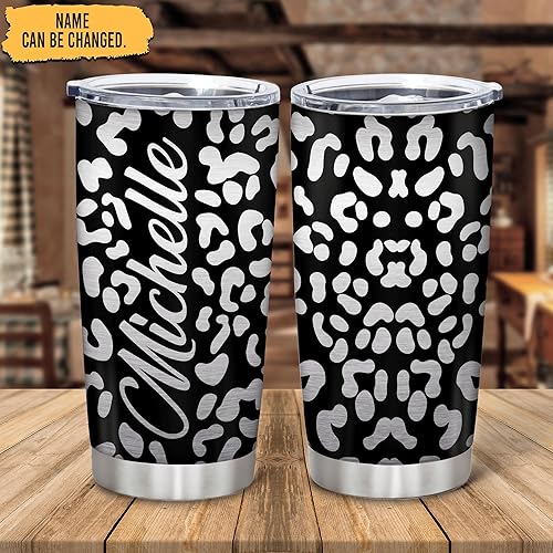 Miniatura 2 de Hyturtle Regalos personalizados para amantes de los leopardos, cumpleaños, Navidad, vaso de acero inoxidable con nombre personalizado de leopardo,