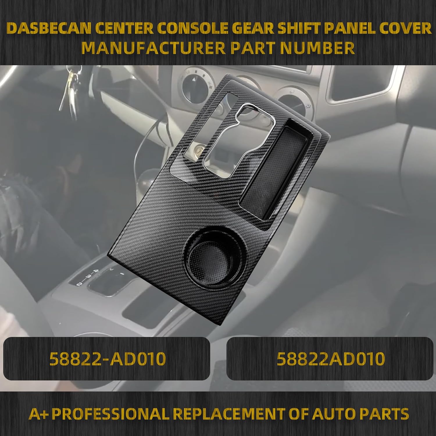 Dasbecan Carbon Fiber Center Console Shifter Bezel Gear Shift Panel Cover Cup Holder Trim Compatible with Toyota Tacoma 2005-2015, Carbon Fiber Color Gear Shift Trim Replaces# 58822AD010 58822-AD010