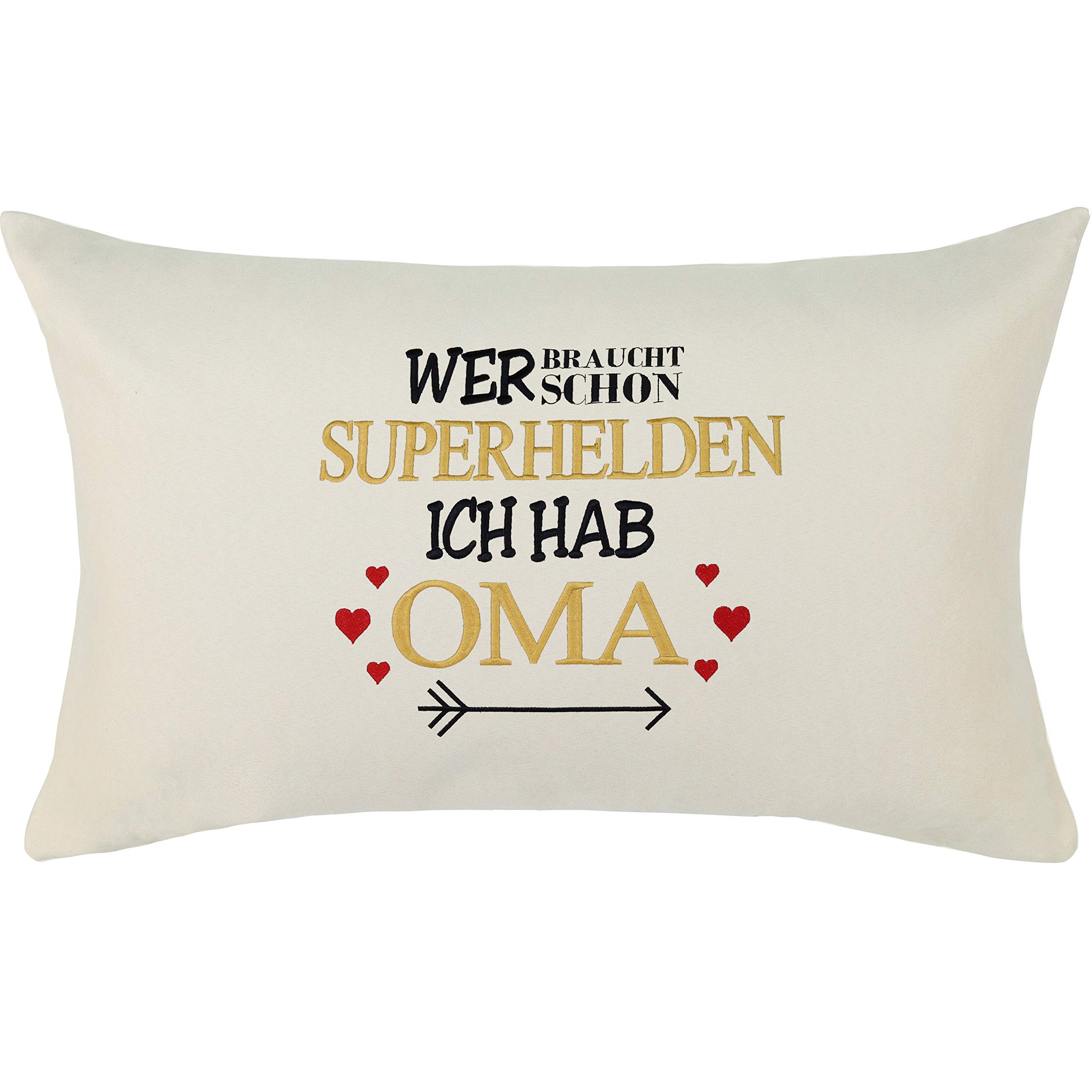 Coussin haut de gamme beige 40 x 60 cm Wer braucht schon Superhelden avec garnissage