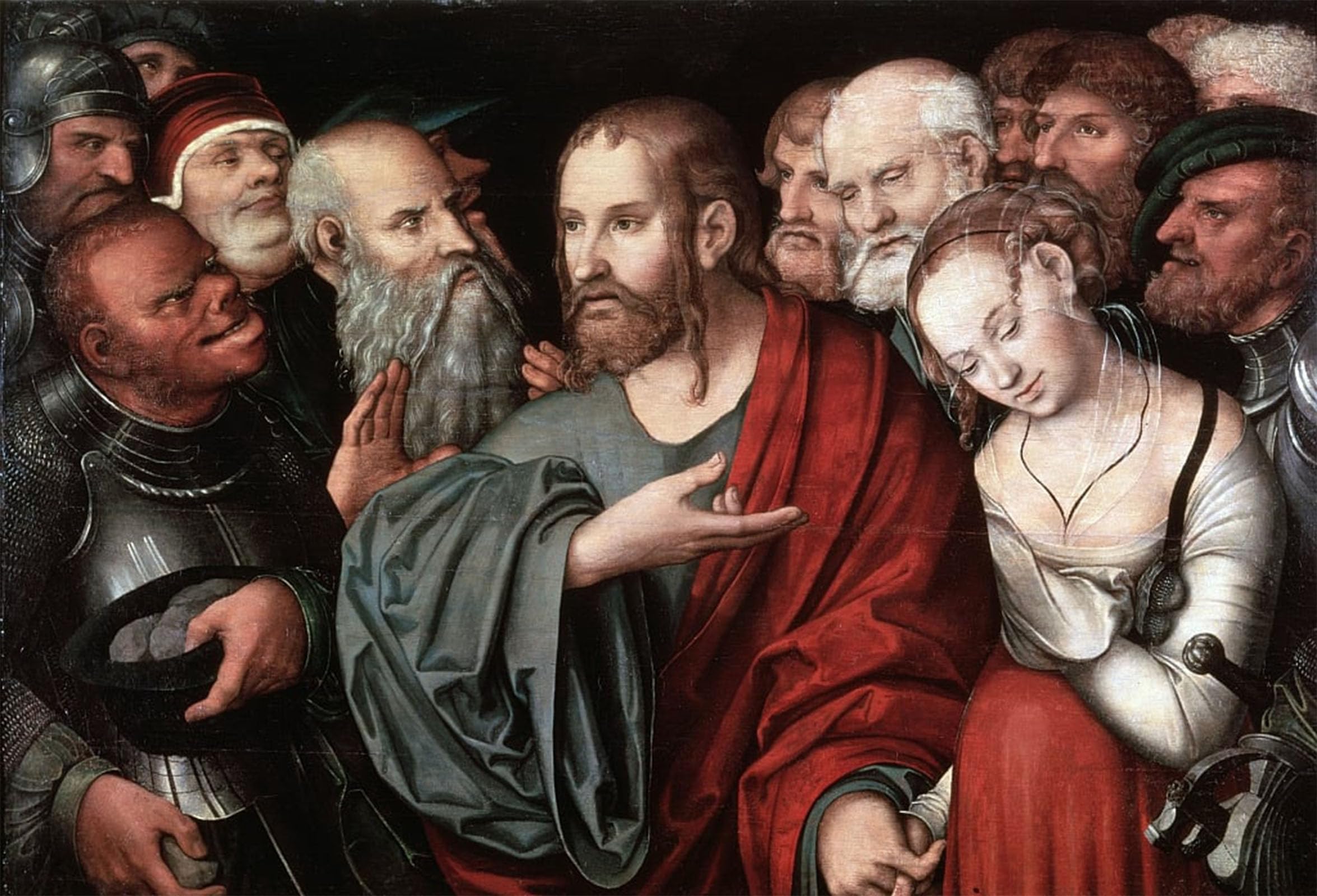POSTERIIk Vintage Classic Picture Landscape Artwork Christ and the Woman Taken in Adultery by Lucas Cranach the Younger Portrait Canvas Painting for Office Home Decor 60x90cm