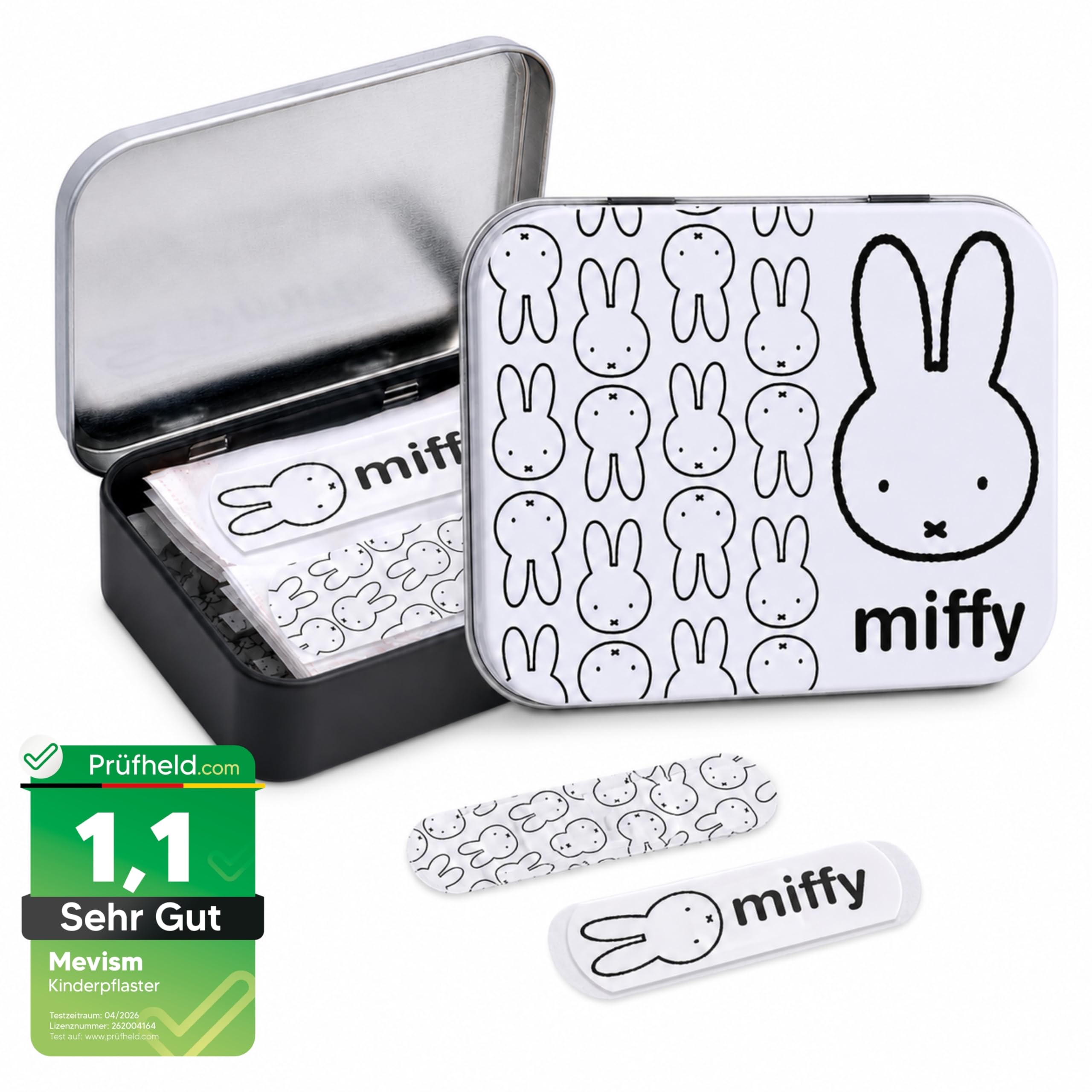 [ Test SEHR GUT, Note 1.1 *] Miffy Kinderpflaster Lizensiertes Produkt - Metall-Box - 24 Pflaster - Schönes Design Pflaster Aufbewahrungsbox für Kinder - Geeignet für Rucksack - Handtasche