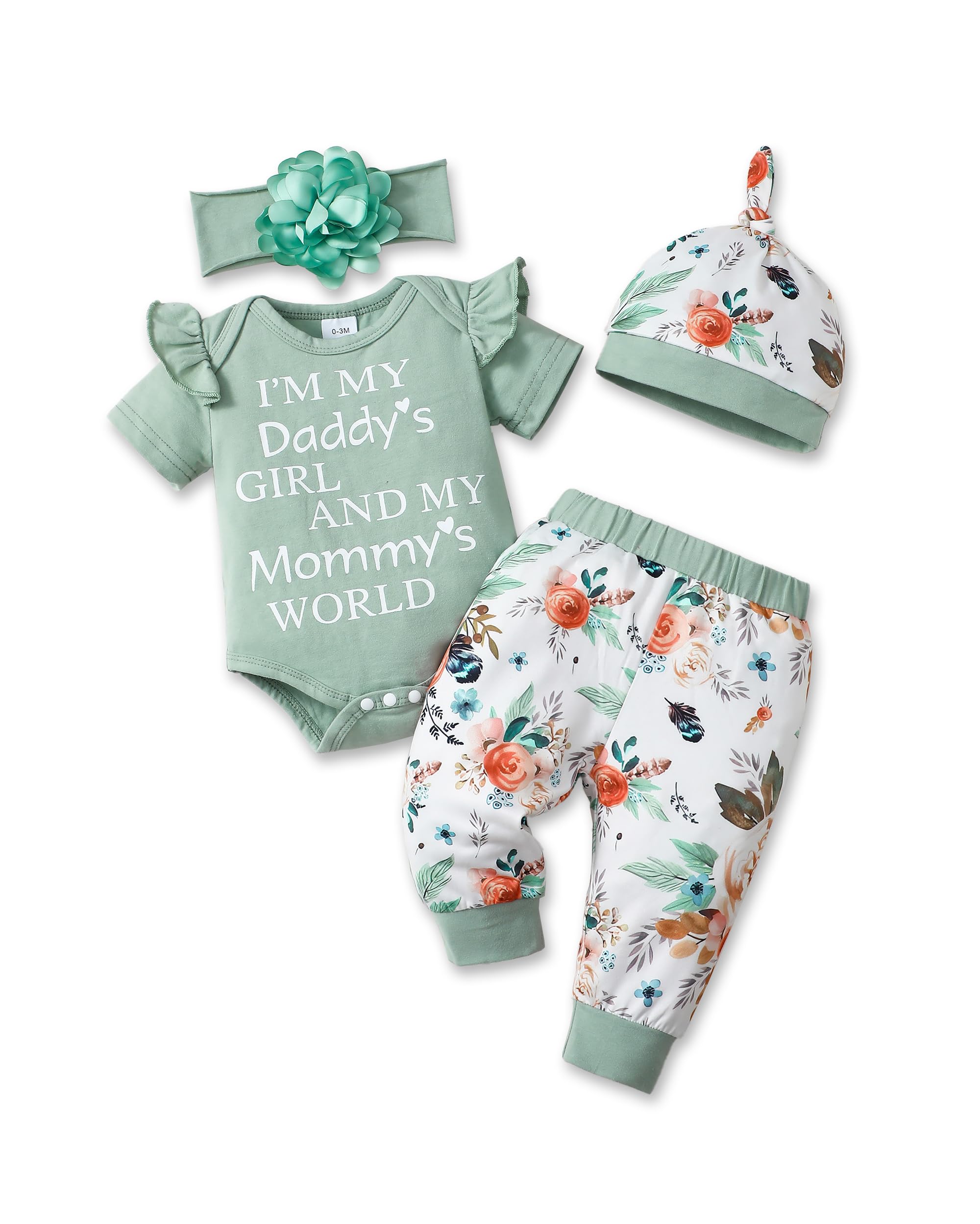 Renotemy Newborn Infant Baby Girl Clothes Summer Outfits Infant Romper Pants Cute Toddler Girl Clothes Gift Set